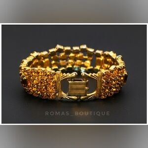 Vintage Rhinestone Amber And Gold Tone Bracelet
